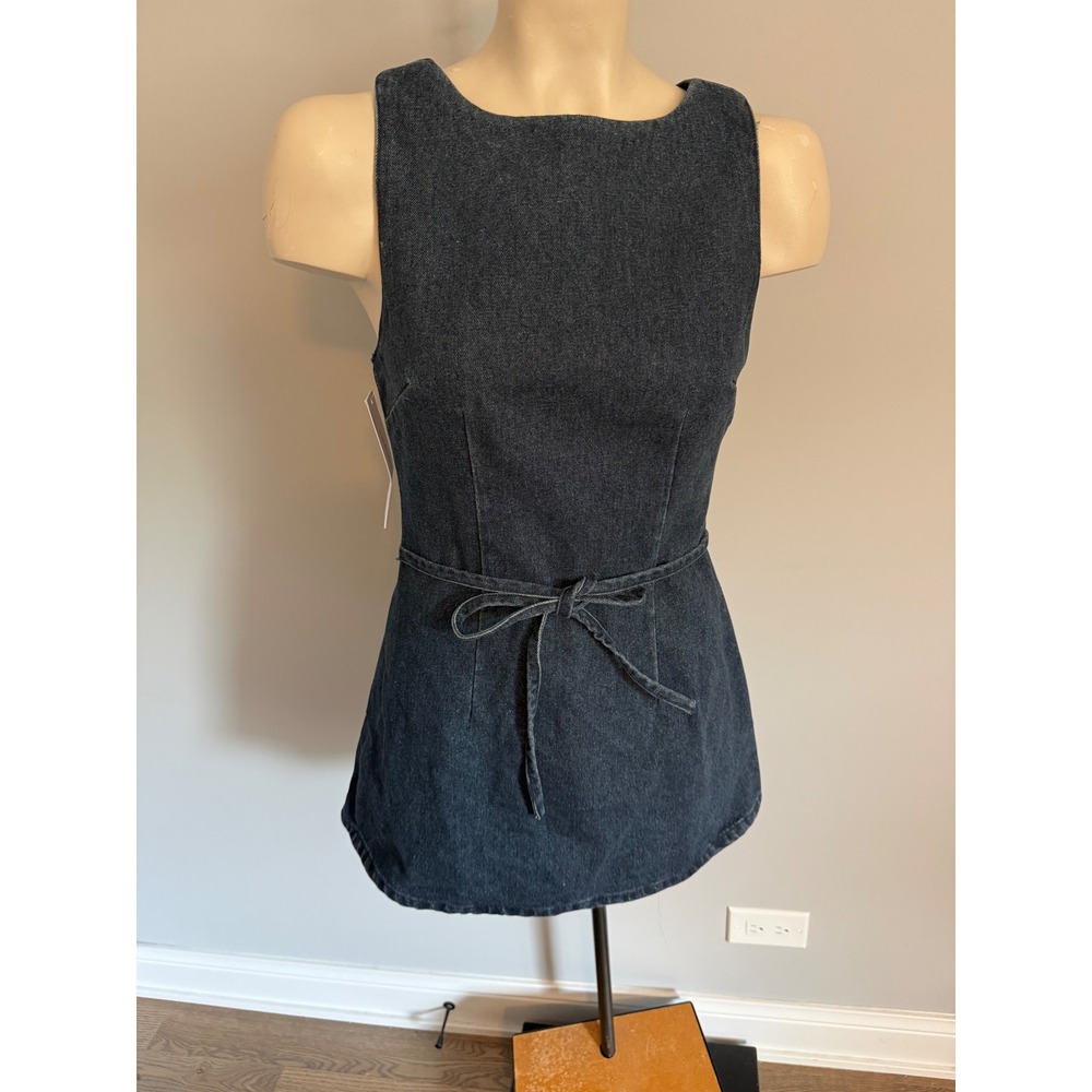 Princess Polly Denim Romper Dress Dark Wash Sleeveless Tie Waist US 4